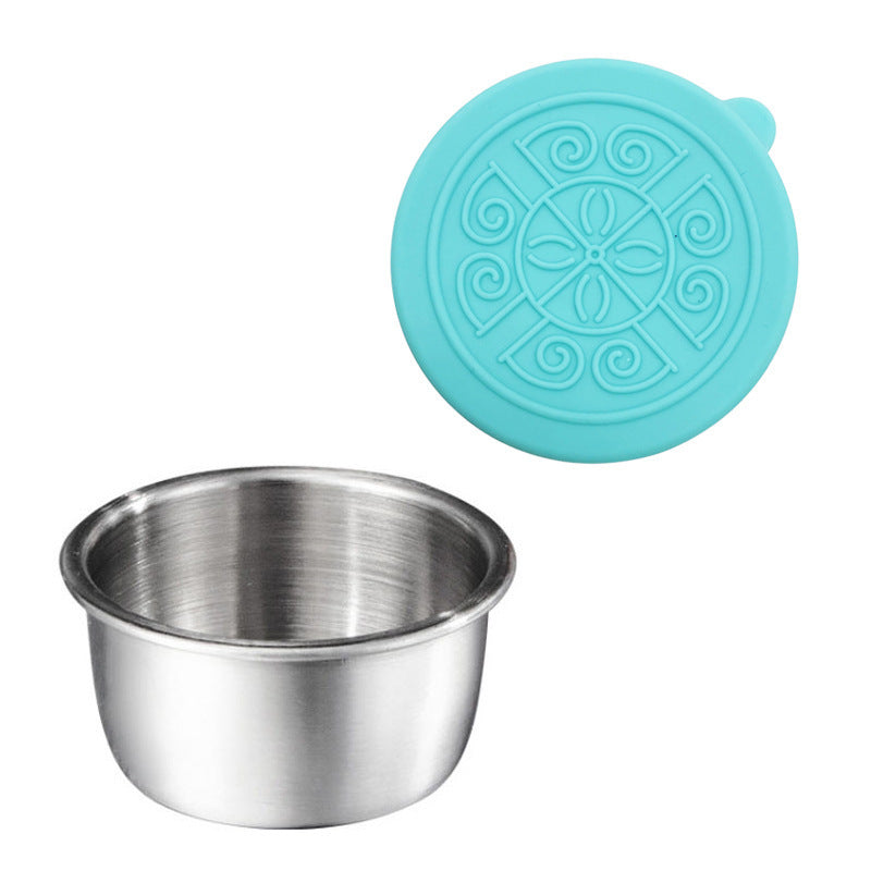 Cross-border 304 stainless steel sauce cup with silicone cover sauce cup outdoor portable tomato salad seasoning saucer dish