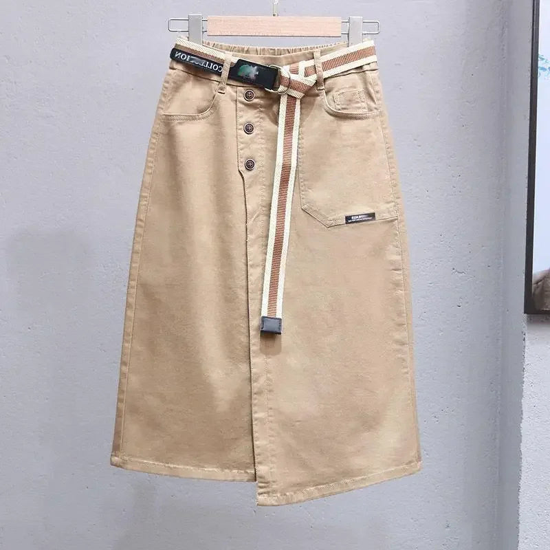 Plus size summer irregular A- line slimming skirt fashionable elastic waist all-match denim skirt women's fashionable midi skirt