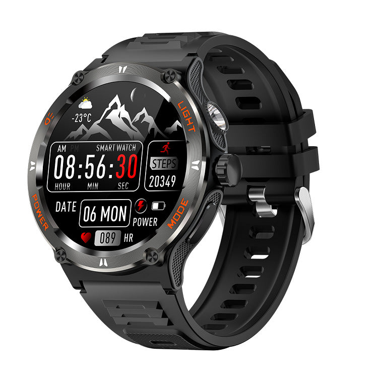 New KT76 smart watch outdoor Three-proof sports Bluetooth calling flashlight deep waterproof health monitoring