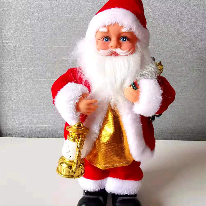 Cross-border electric music feet moving Santa Claus toy kerosene lamp Santa Claus toy holiday decorations