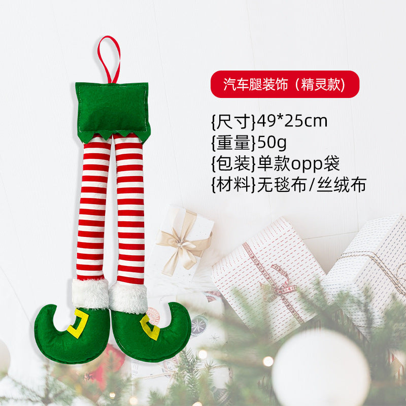 Cross-border new arrival Christmas striped red Wizard leg hanging tree decoration car clip leg decoration fireplace party decorations