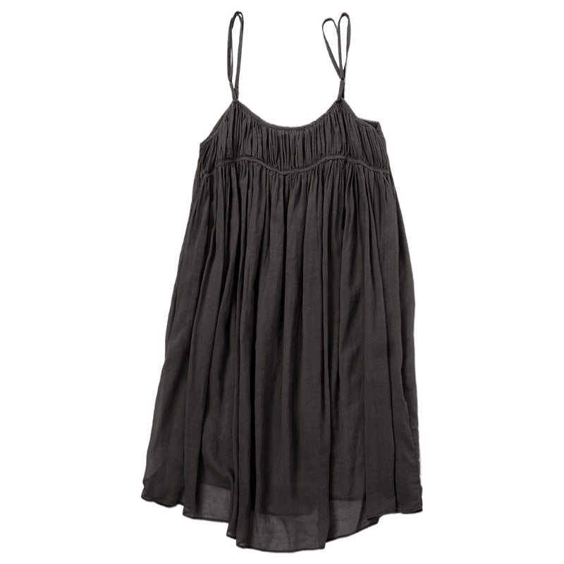 French strap dress 2025 Spring New lazy wind pleated niche design backless long dress women's clothing