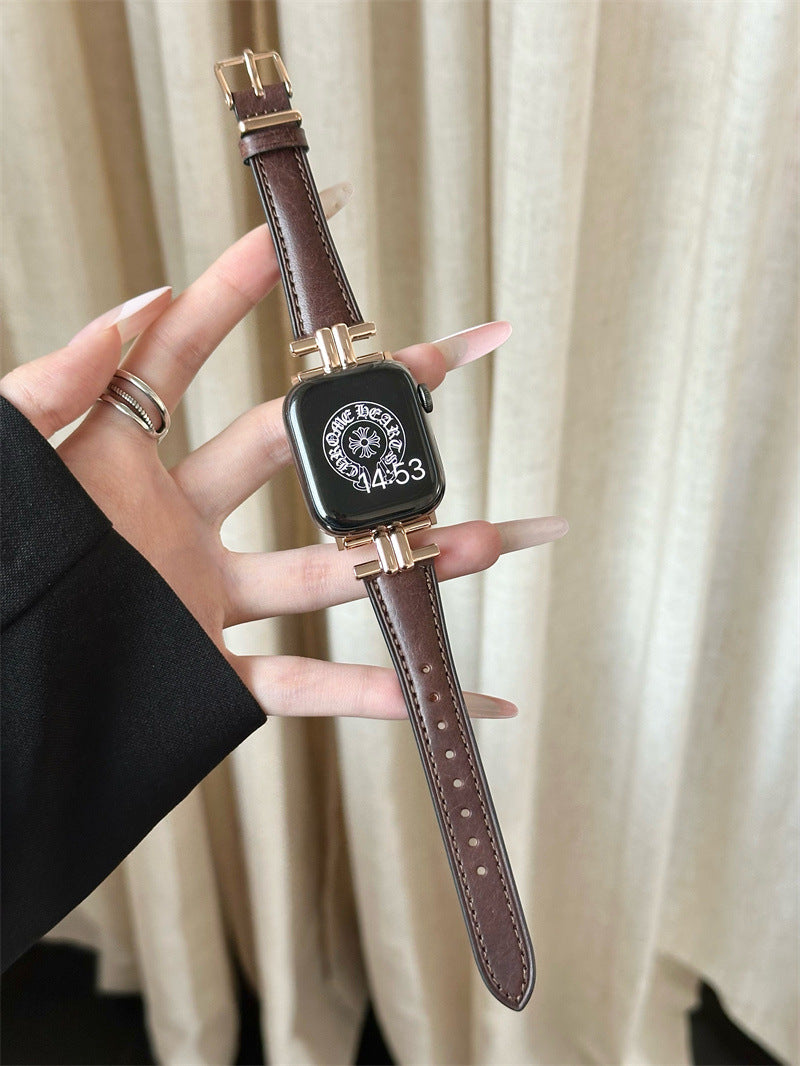 iwatch9 strap high sense genuine leather retro suitable for Apple Watch S10875se generation ultra autumn and winter leather