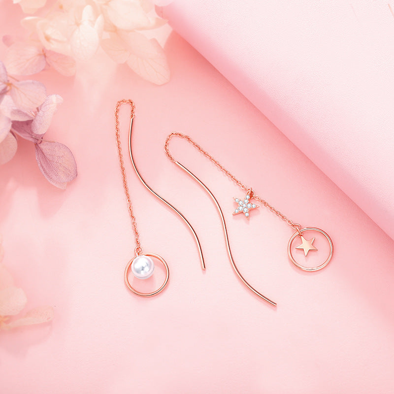 Foreign trade cross-border s925 silver star pearl ear string earrings all-match Pearl zircon earrings jewelry silver accessories processing