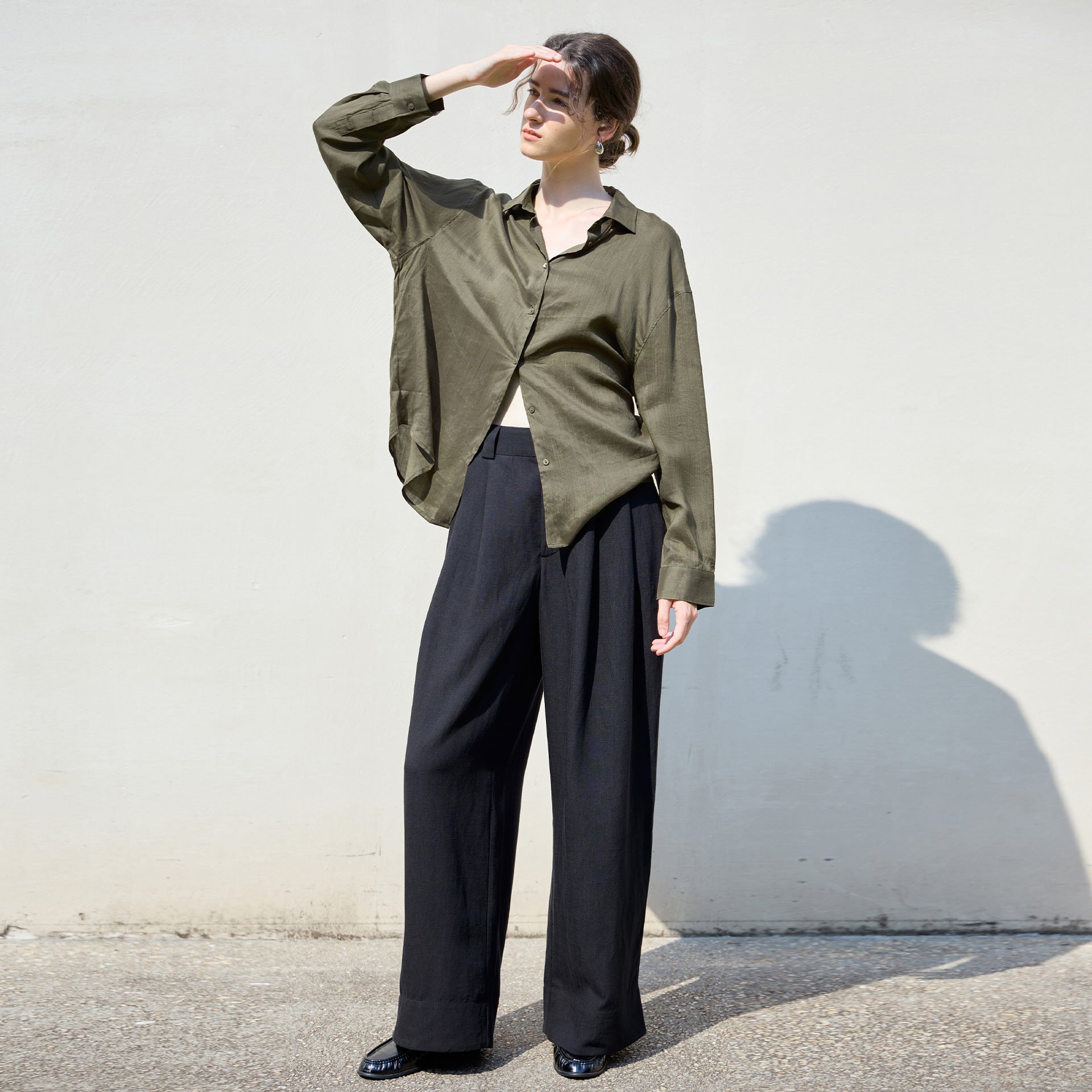 25 Old Money style Ramie loose solid color women's shirt simple single-breasted long sleeve shirt loose feeling Tencel linen top