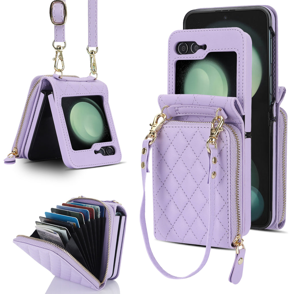 Applicable to Z FLIP5 classic style diamond grid zipper bag veneer shell oblique expanding card holder findn2flip phone case