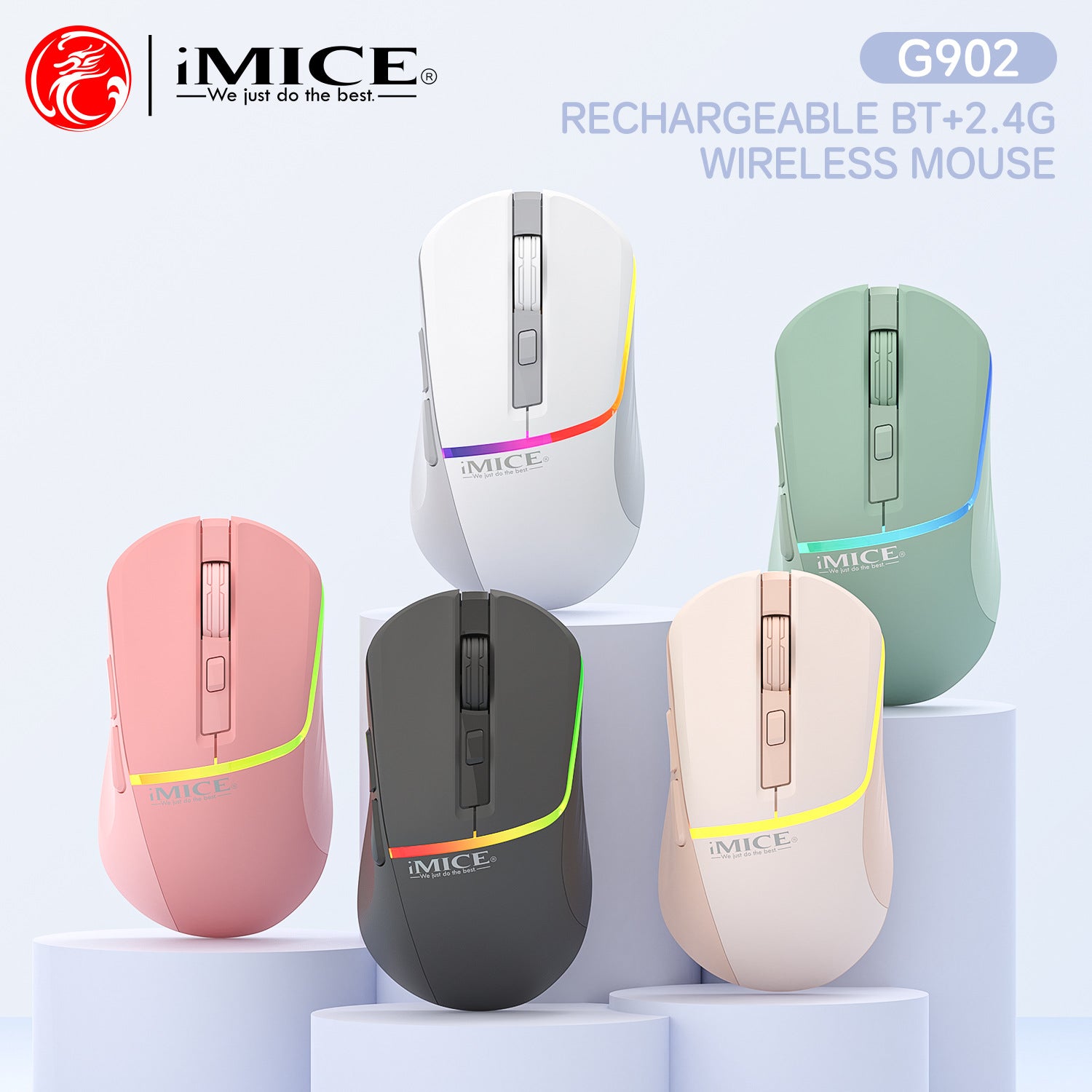 IMICE brand G902 cross-border Bluetooth Dual-Mode 6-key luminous rechargeable mute Type-C wireless gaming mouse