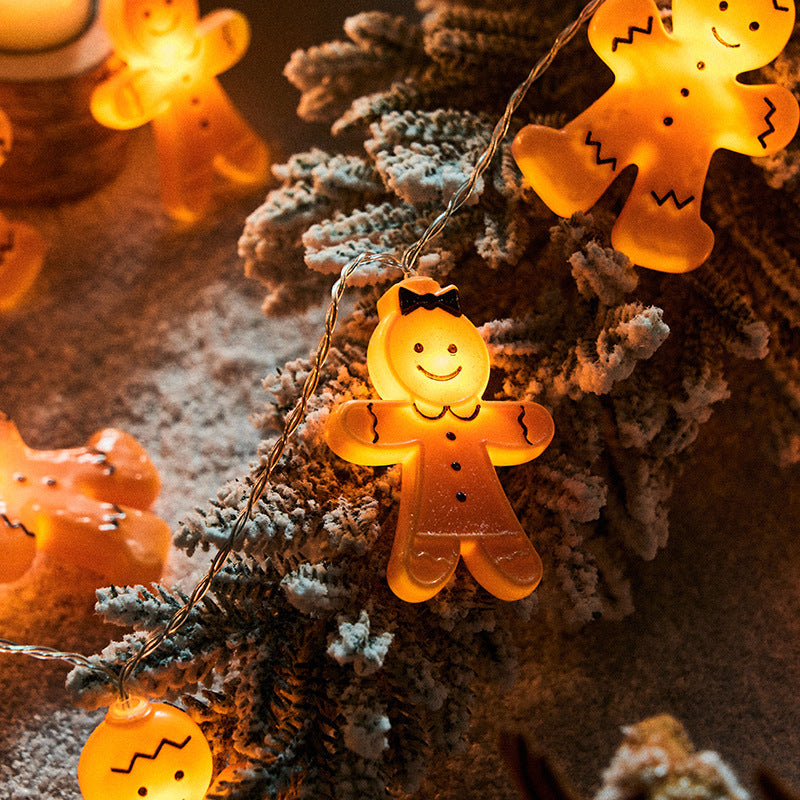 Cross-border new arrival gingerbread man led lighting chain Christmas decoration Christmas tree holiday decorative lights biscuit man figures colored lights