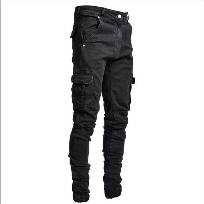 In stock 2021 Europe and America cross border new jeans men's side pocket skinny jeans NK012