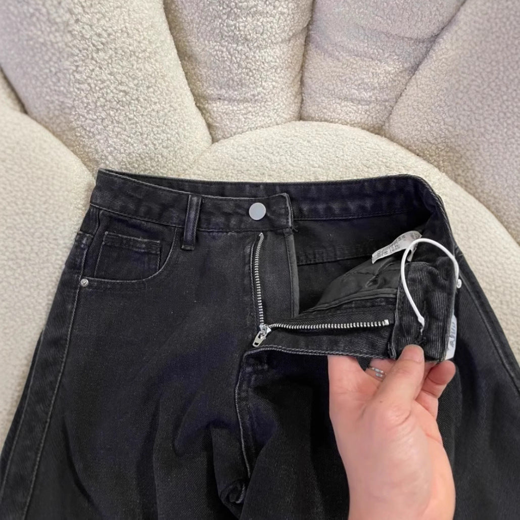 American retro workwear jeans for women Spring and Autumn new hot girl high waist slimming sense of design black micro flare pants tide