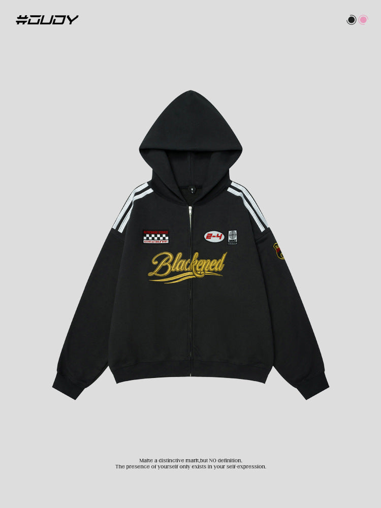 # OVDY original American top men's autumn and winter couple wear fashion brand fleece-lined hooded zipper sweatshirt coat men's clothing