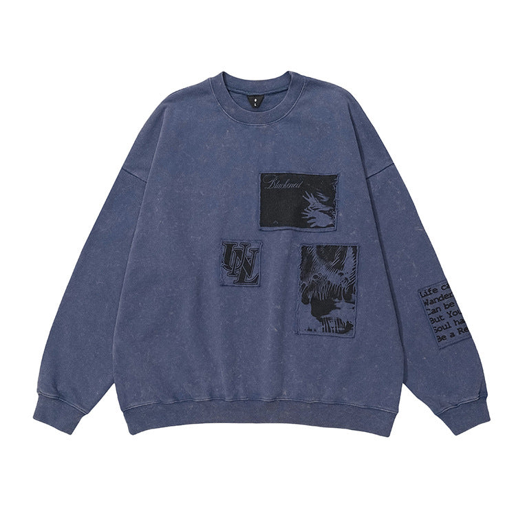 # OVDY autumn and winter new men's and women's tops patch letter Terry simple loose shoulder ins sweater for men