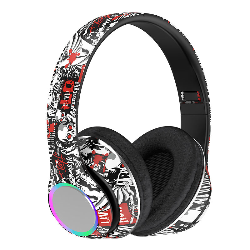 P85 Bluetooth headphone head-mounted wireless painted graffiti colorful luminous cross-border hot bass foldable