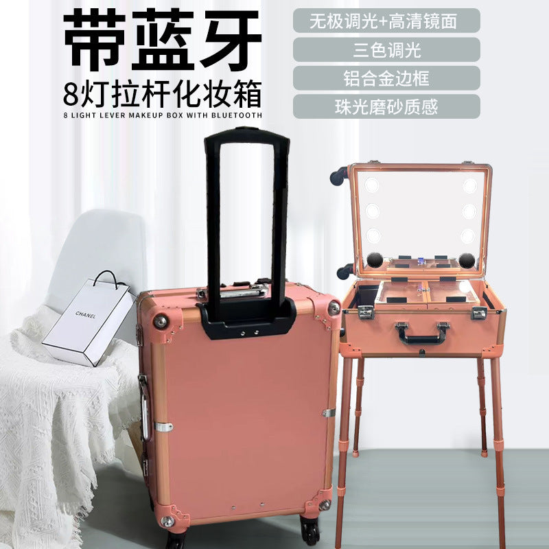 Aluminum Alloy trolley cosmetic case with lamp multi-functional tattoo beauty Bluetooth trolley case makeup artist toolbox