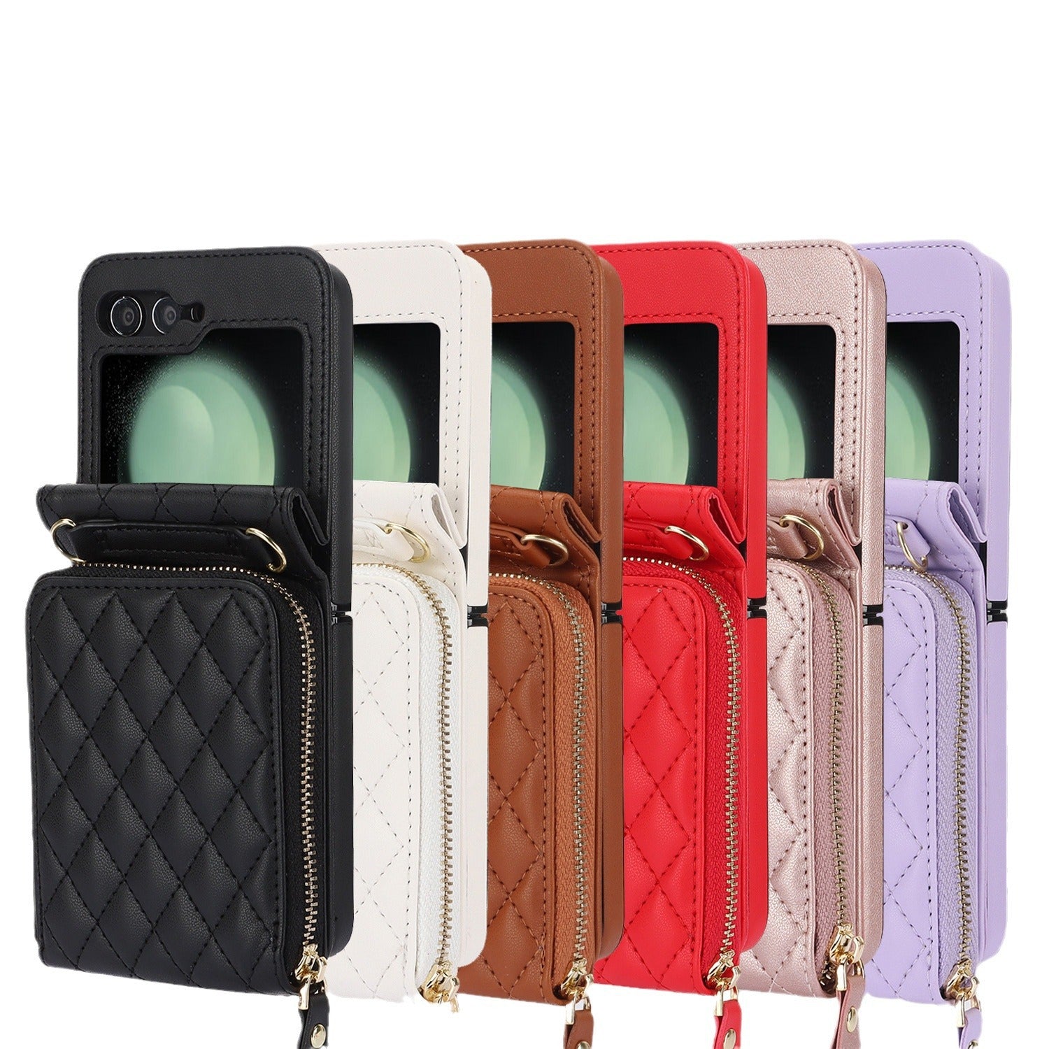 Applicable to Z FLIP5 classic style diamond grid zipper bag veneer shell oblique expanding card holder findn2flip phone case