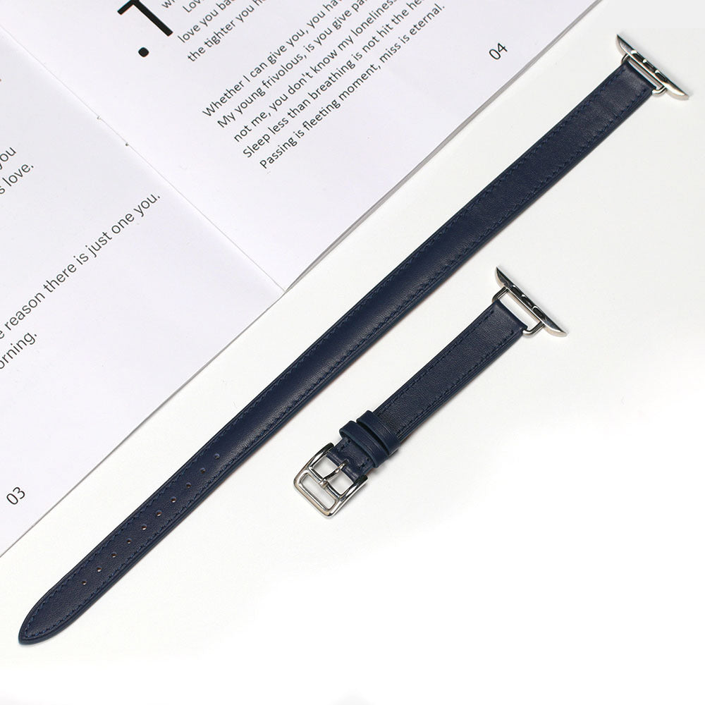 Genuine Leather slimming strap for Apple Watch iwatch8/7/6/5/4/3/SE double circle small waist strap