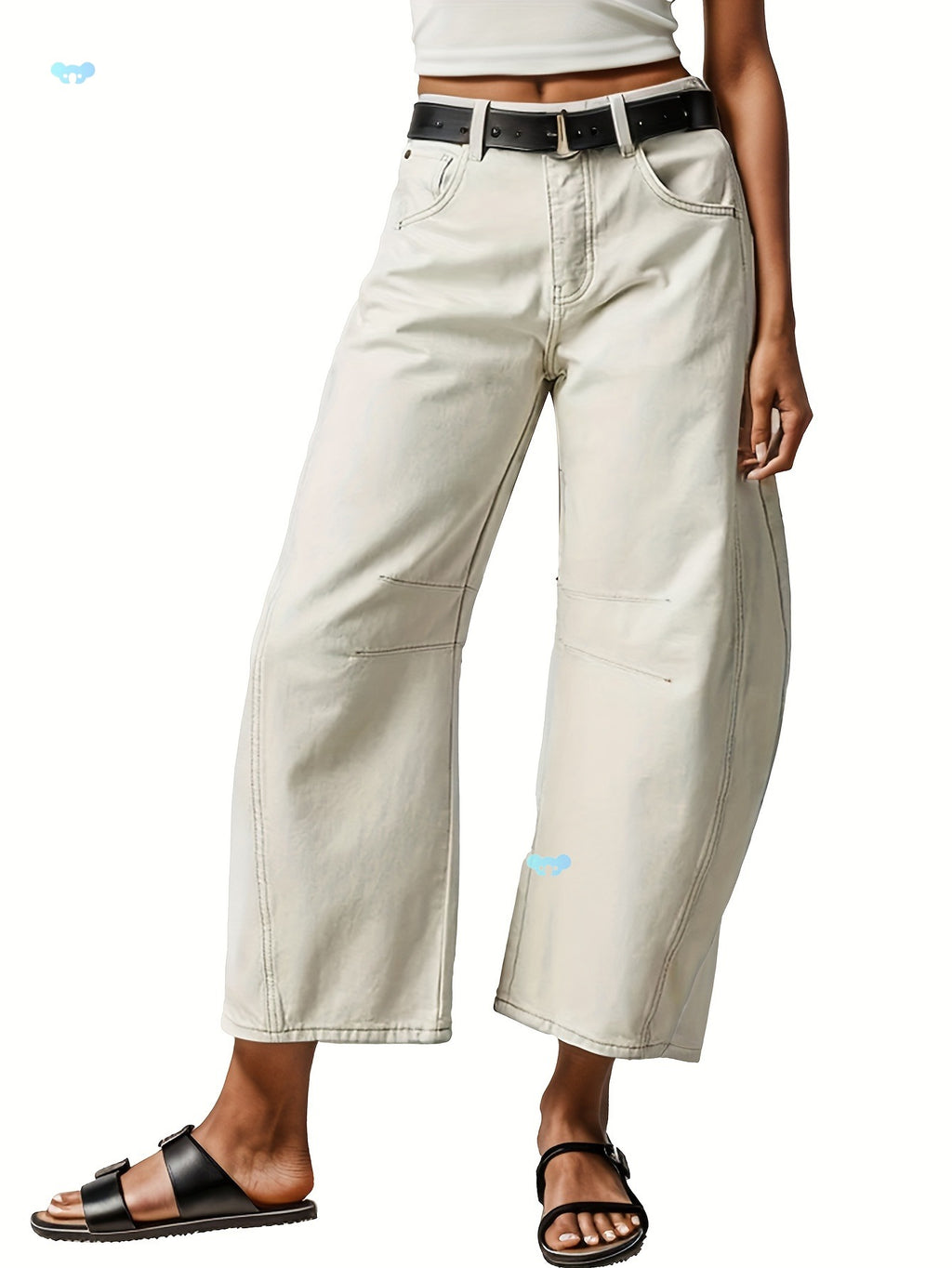 Women's Baggy Jeans Mid Waist Wide Leg Cropped Barrel Jeans