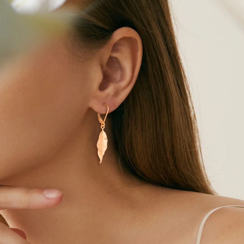 Ear clip s925 silver rose gold leaves sandblasting zirconium earrings eardrops female foreign trade cross-border jewelry silver accessories processing