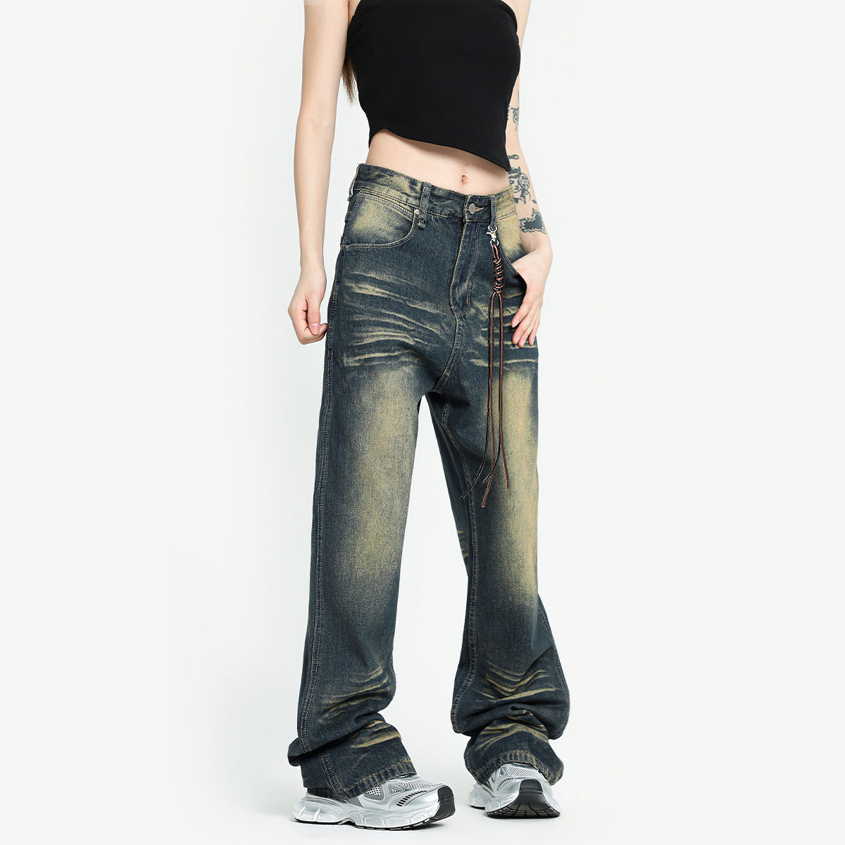 OREETA American Style Whisker Jeans Straight Cut Men's Jeans