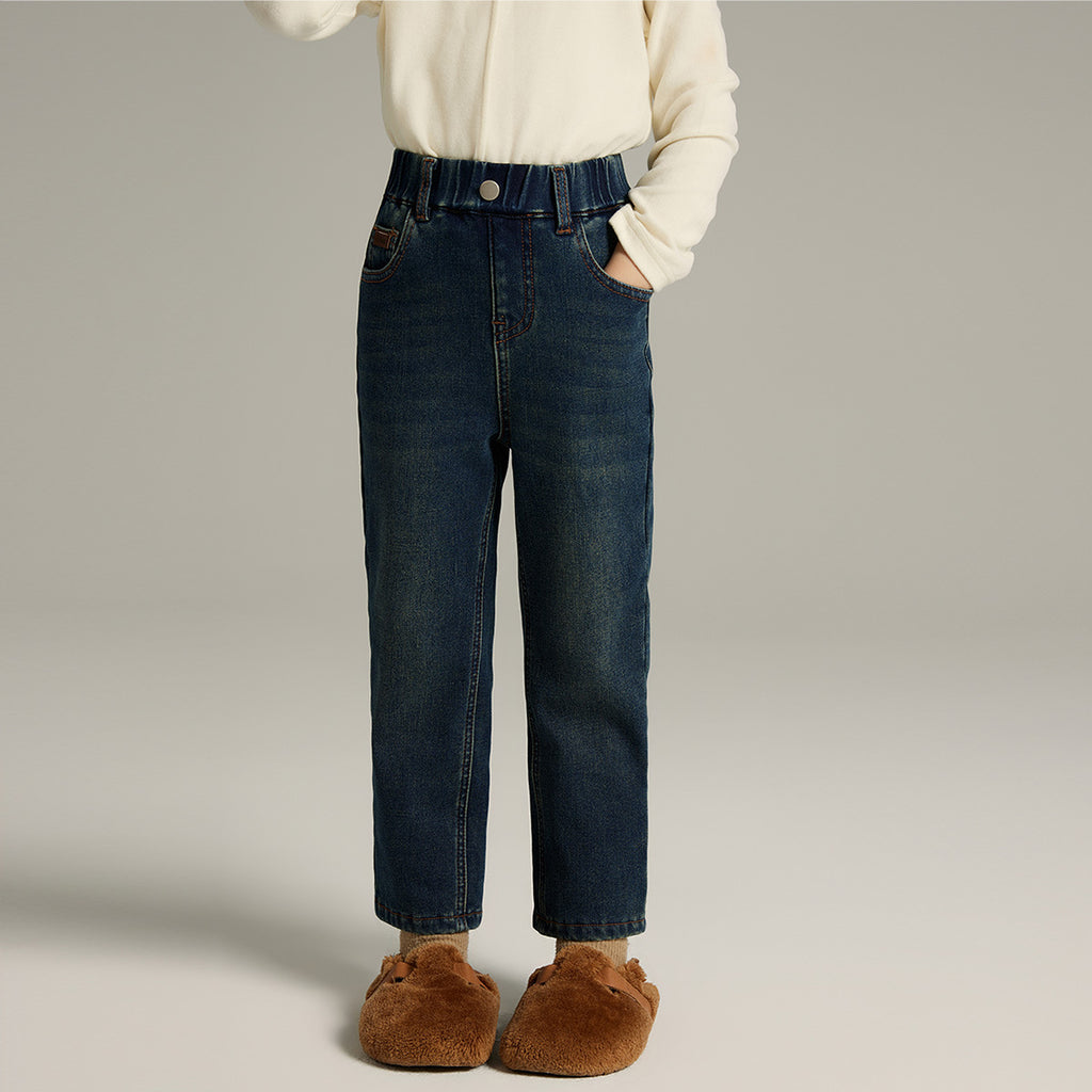 2023 Winter fleece-lined children's jeans stretch comfortable girls' jeans thickened babies' trousers jeans