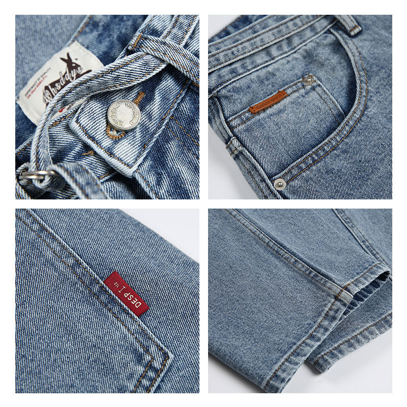 City fanpin 2024 Autumn New lace-up decorative solid color loose jeans high street pants high sense