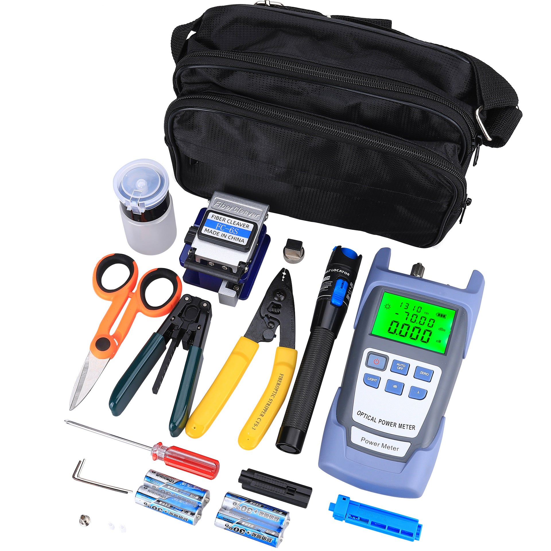 Fiber optic cold connection suit tools package set fusion splicer toolbox optical power meter red laser pointer cutting knife Miller pliers