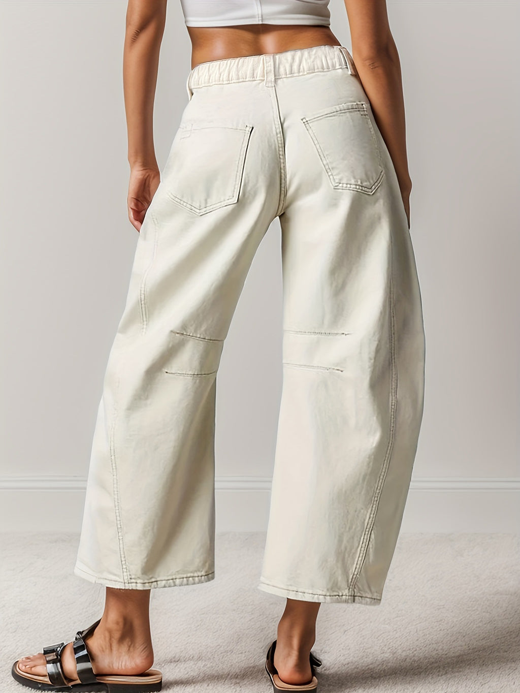 Women's Baggy Jeans Mid Waist Wide Leg Cropped Barrel Jeans