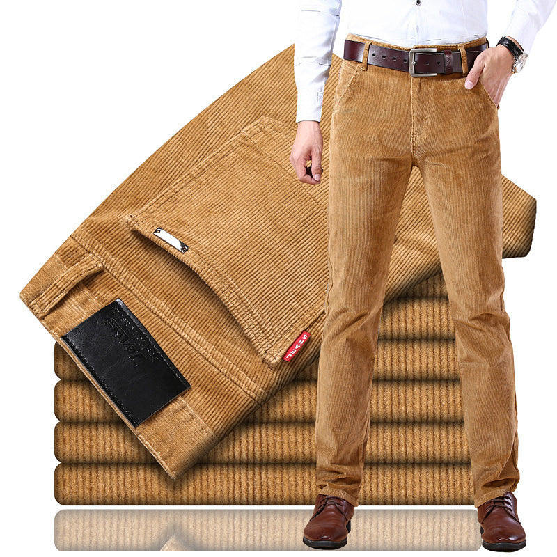 One piece dropshipping 6686 stretch striped pants corduroy men's pants common style middle-aged casual pants straight loose trousers