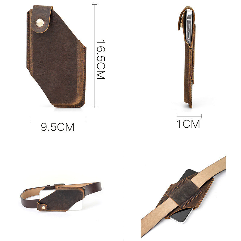 Applicable iPhone 16Pro mobile phone case Crazy Horse leather Apple 15 portable outdoors across leather belt mobile phone leather case