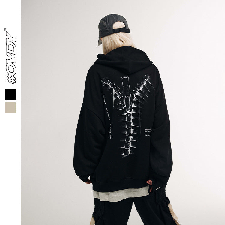 # OVDY autumn and winter European and American fashion brand men's and women's same style bone zipper printing bf style loose sweater men's autumn New