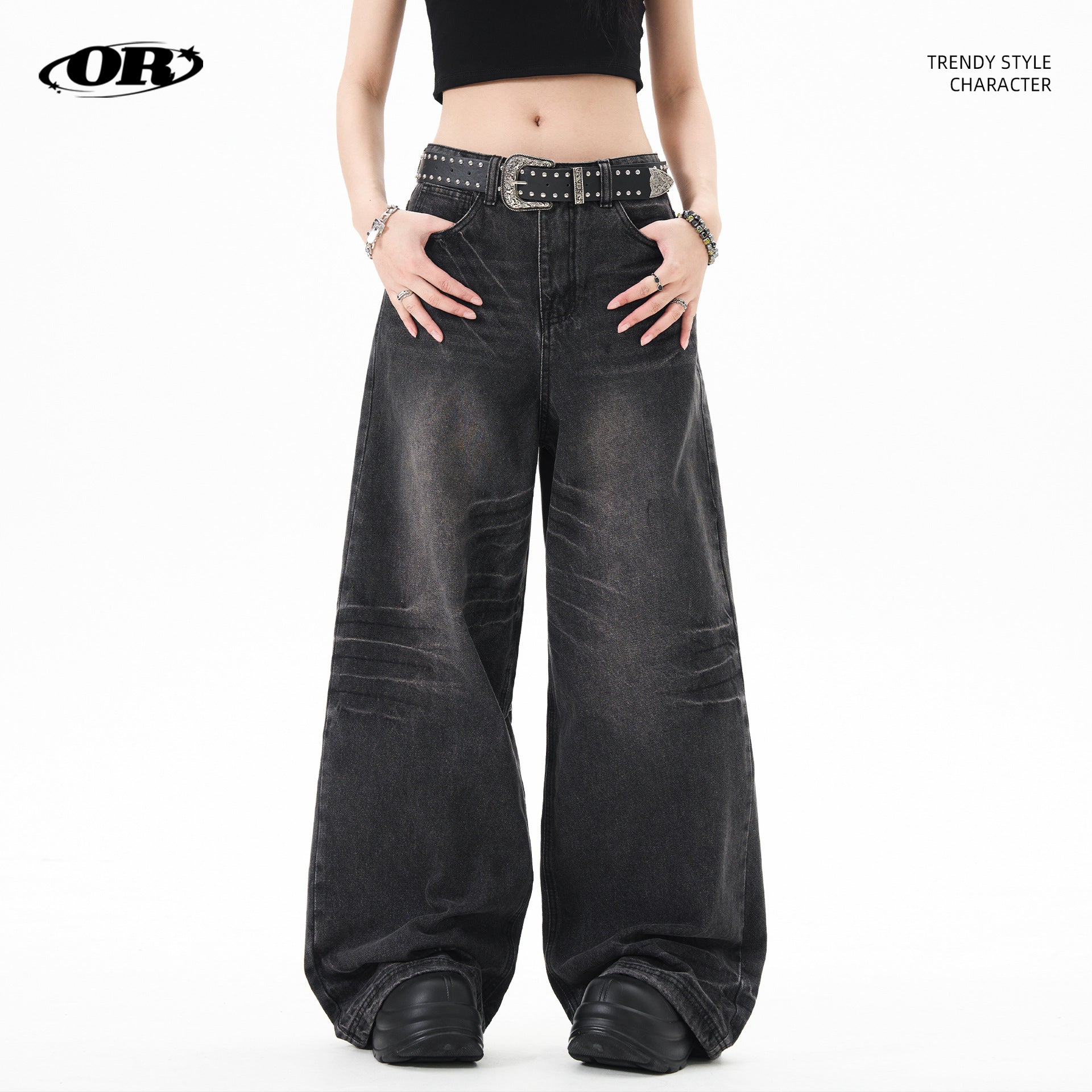 OREETA jeans American retro cat beard washed straight jeans fashion brand loose wide leg heavy jeans