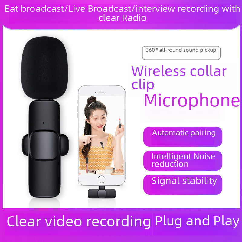 Hot Selling product wireless lavalier microphone K1 one drag two Tik Tok live stream Intelligent Noise reduction wireless mini microphone