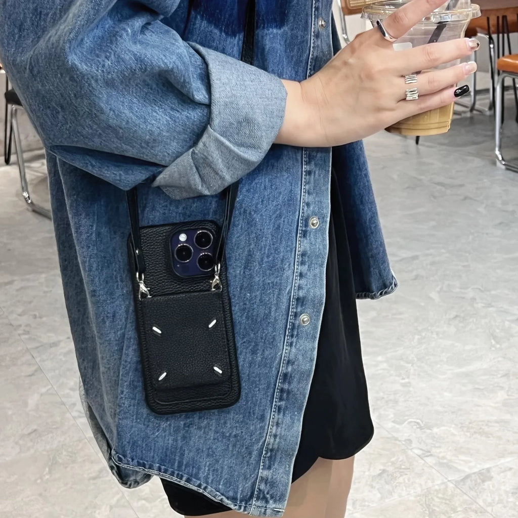 Applicable to Apple 16promax phone case crossbody embroidery iphone15 coin purse card 15promax shell