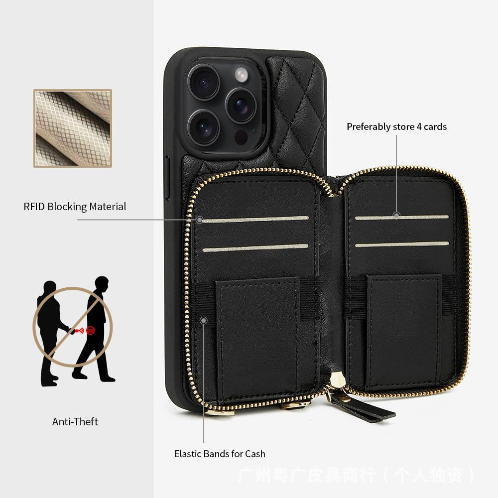 Amazon new lambskin embroidery phone case multiple card slots iPhone Series Multi-function mobile phone protective case