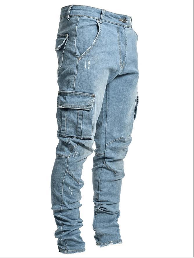 In stock 2021 Europe and America cross border new jeans men's side pocket skinny jeans NK012