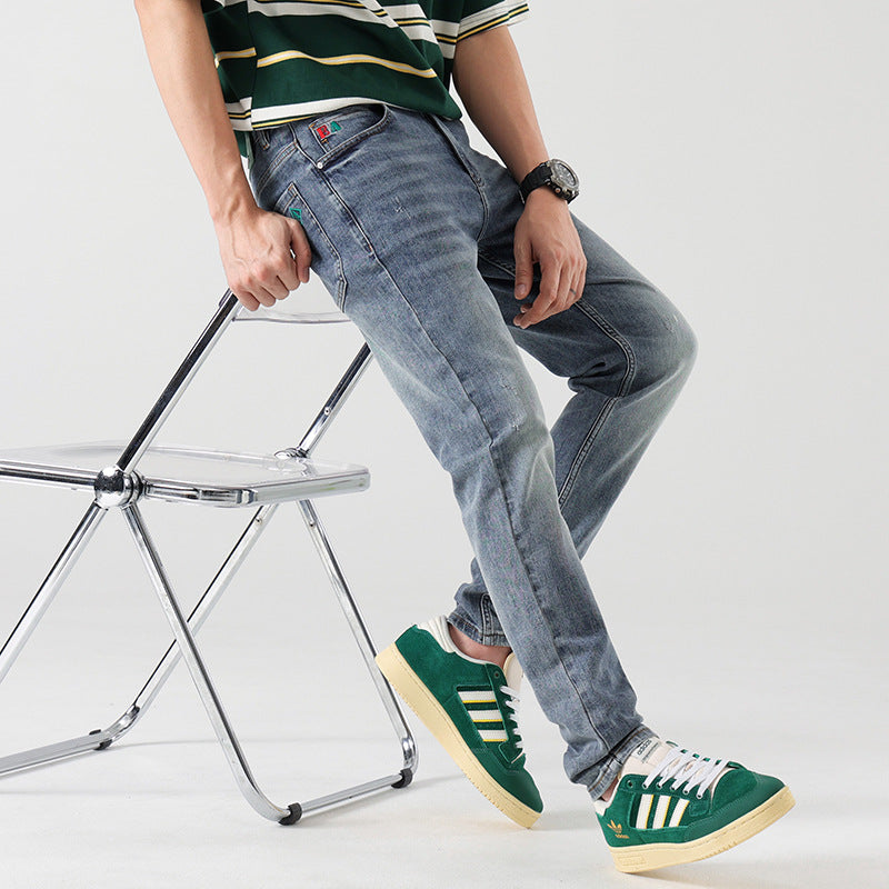 New American men's jeans high-end and fashionable retro fit comfortable straight casual cotton slim jeans