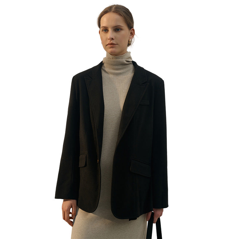Fall 2025 retro fashionable suit women's elegant high-grade solid color long-sleeved jacket simple style flip lapel collar suit