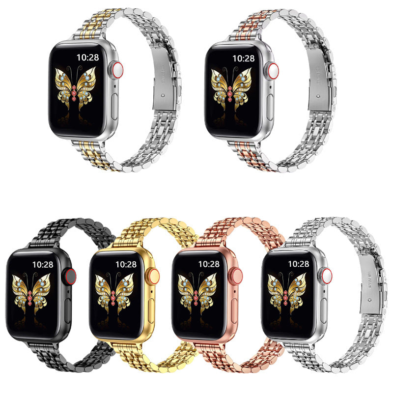 Suitable for Apple Watch9 smart strap Apple 8ultra small seven beads slingshot buckle steel strap metal strap