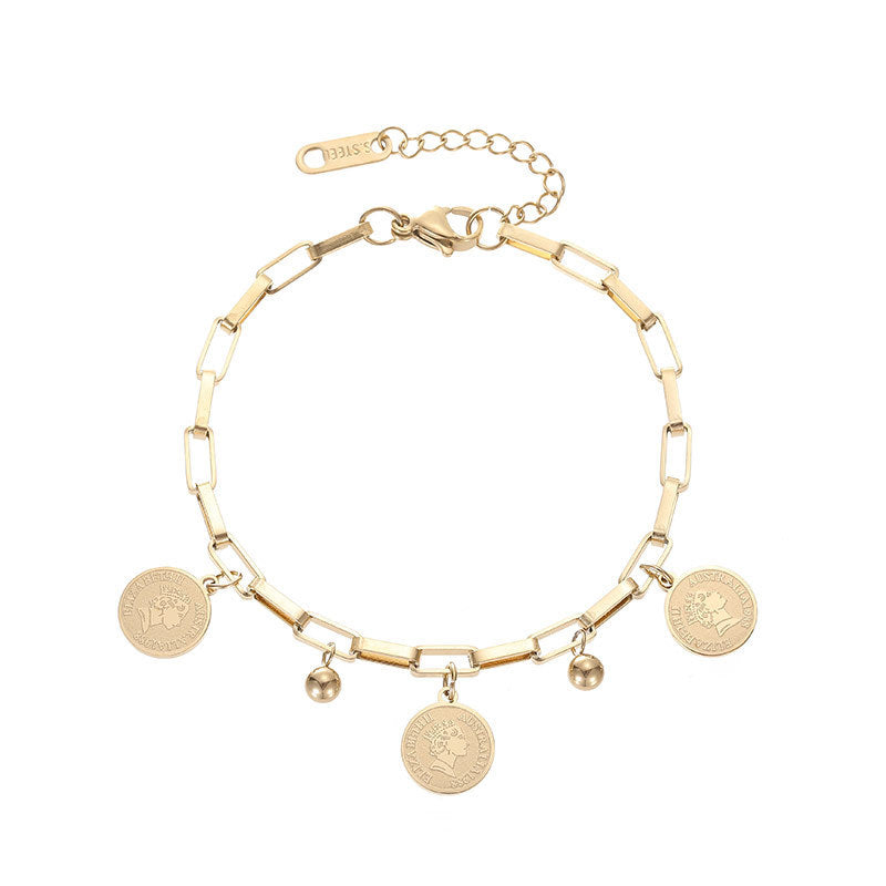 Trendy titanium steel hip hop cool round bracelet Korean style Internet celebrity ins cold style student girlfriends bracelet wholesale