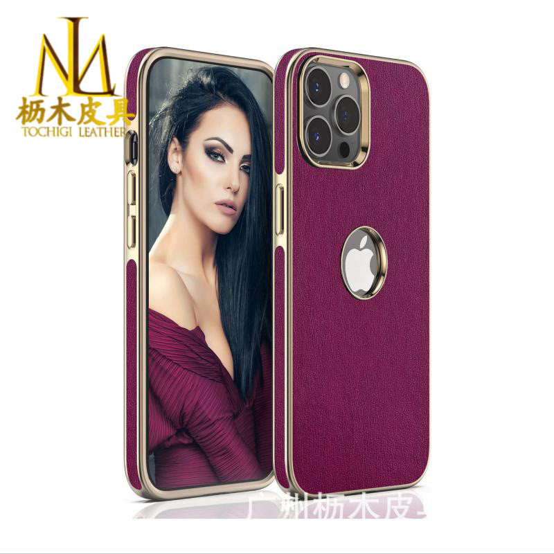Fashion iPhone series genuine leather plating without logo mobile phone protective shell simple Apple pro All-inclusive phone case