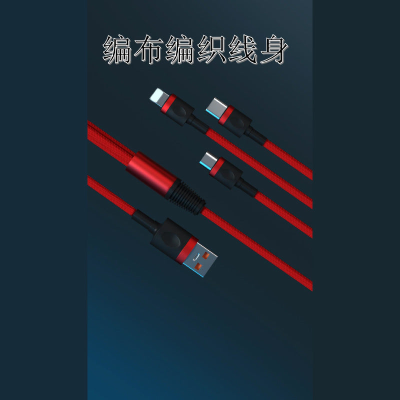 100W nylon woven three-in-one data cable for Huawei Apple gift custom logo three-in-one charge cable