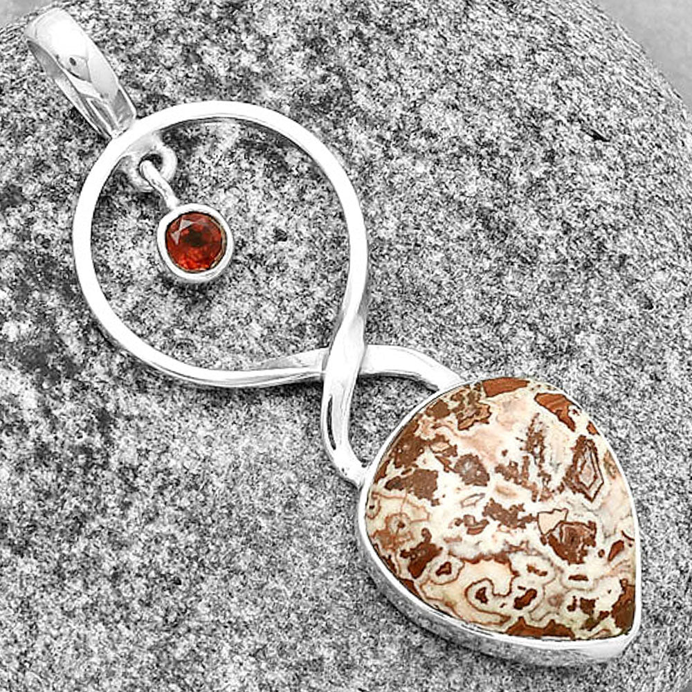 Natural Rosetta Picture Jasper & Garnet Pendant P-1048 SDP133957