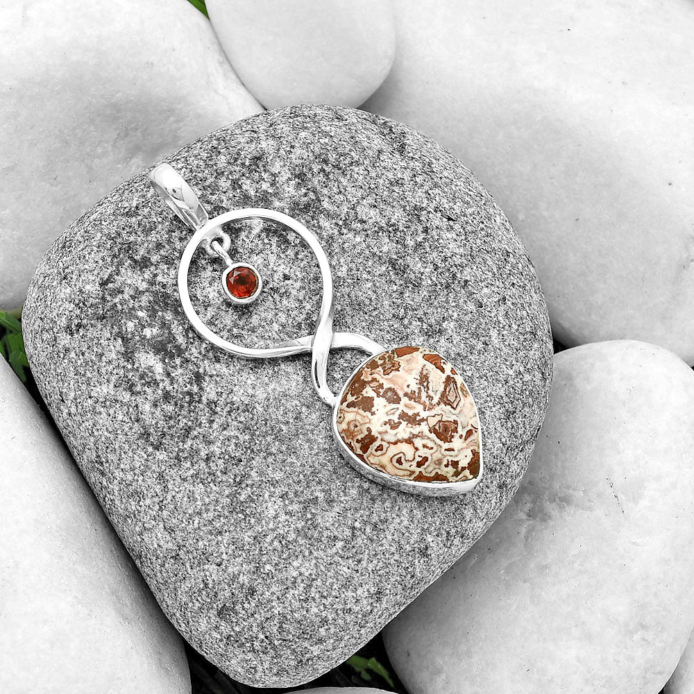 Natural Rosetta Picture Jasper & Garnet Pendant P-1048 SDP133957