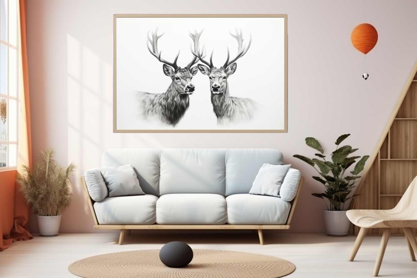 Black And White Deer Canvas Art Print