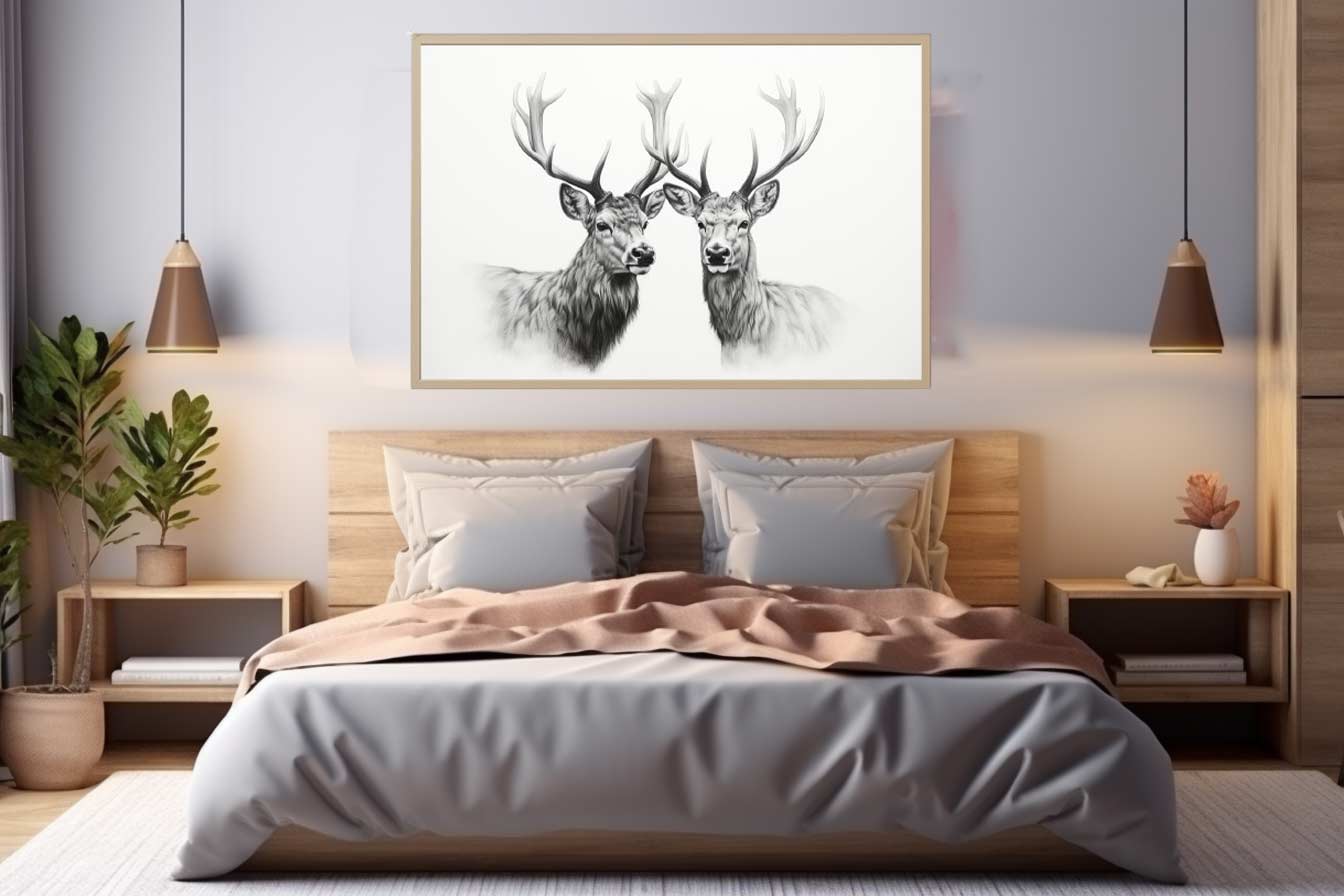 Black And White Deer Canvas Art Print