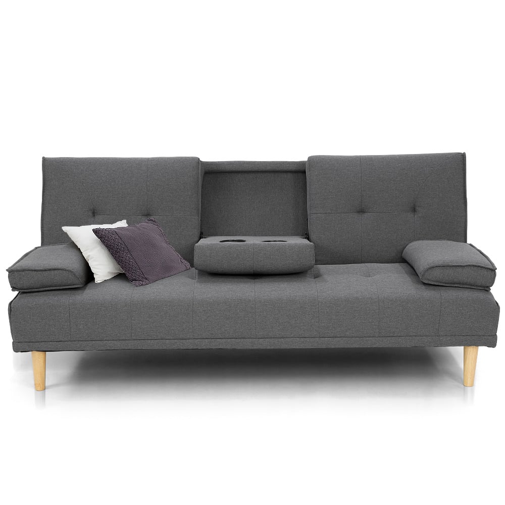 NNEDSZ Sarantino Rochester Linen Fabric Sofa Bed Lounge Couch Futon Furniture Suite - Dark Grey