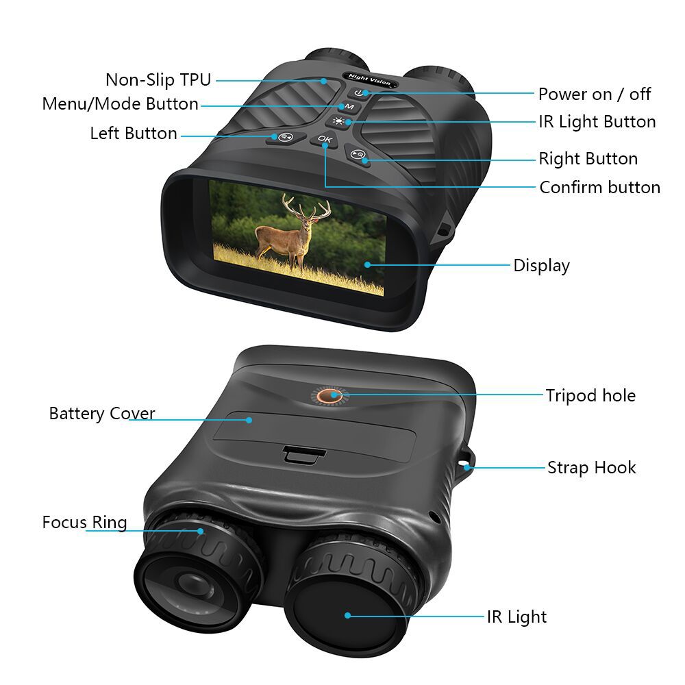 NNEDSZ Black Digital Night Vision Binoculars - 3.0'' IPS Screen, 10X Optical Zoom, 2.5K Video Recording, Infrared for 300m Range