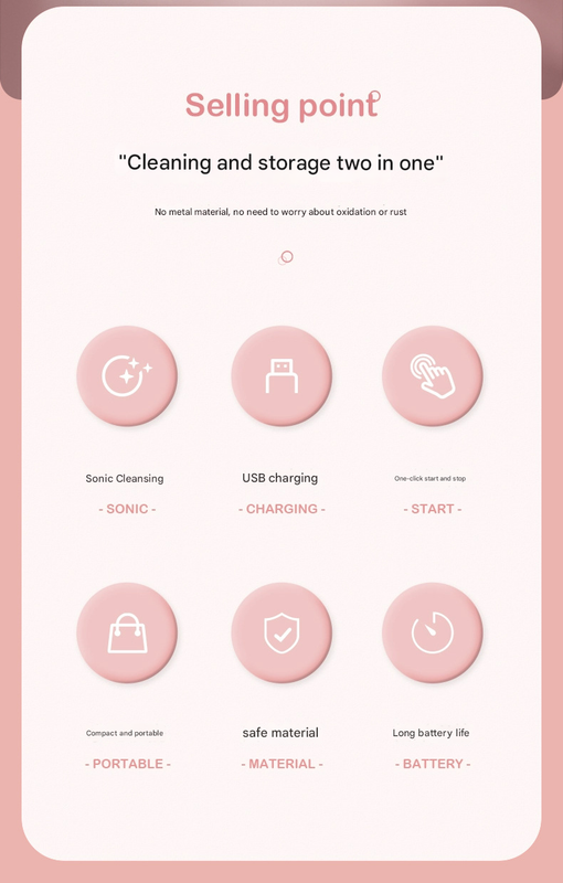 Pink Portable Ultrasonic Contact Lens Cleaner - Automatic Electric Cleaning Case with LED Makeup Mirror, USB Rechargeable for Travel & Home