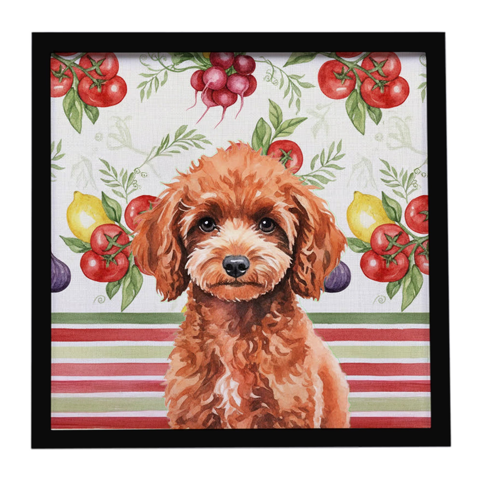 Miniature Red Poodle Vegetables Framed Metal Print
