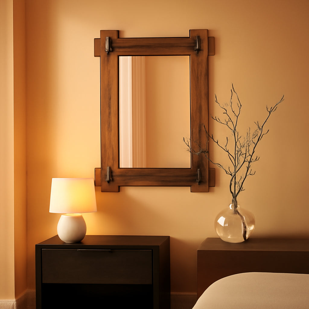 20x30 Rustic Wood Mirror For Bath With Black Metal Accents